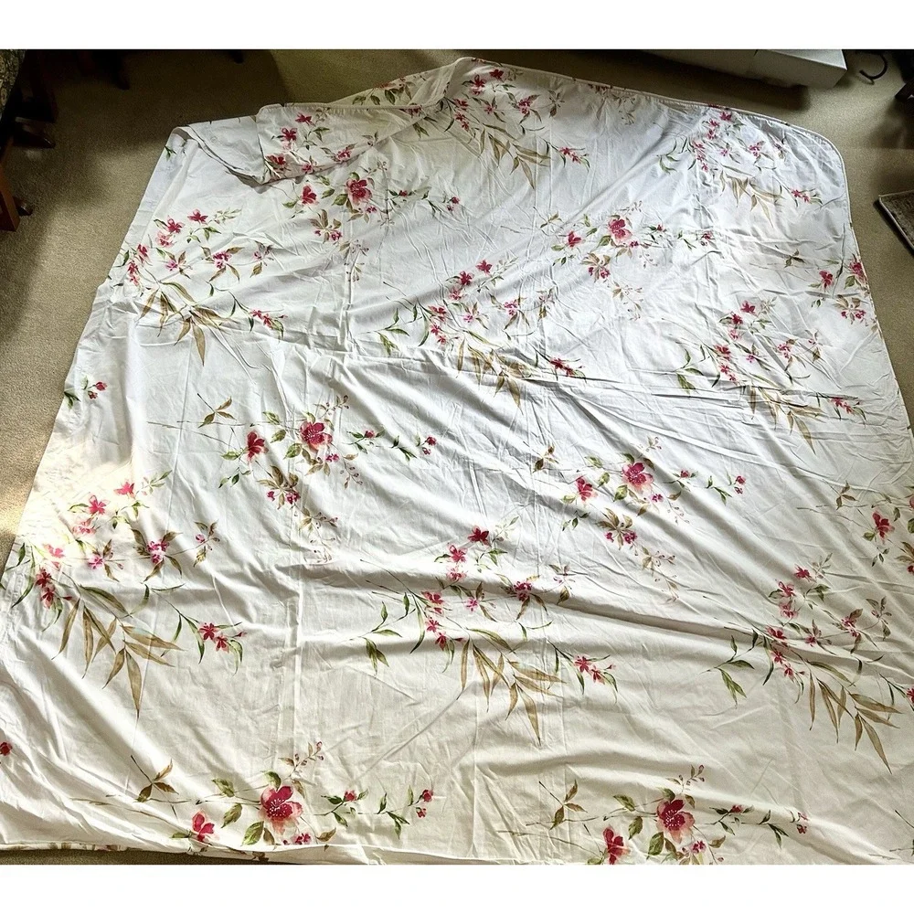 Vtg Coming Home Lands End King Duvet Cover Watercolor Tropical Floral Cotton NWT
